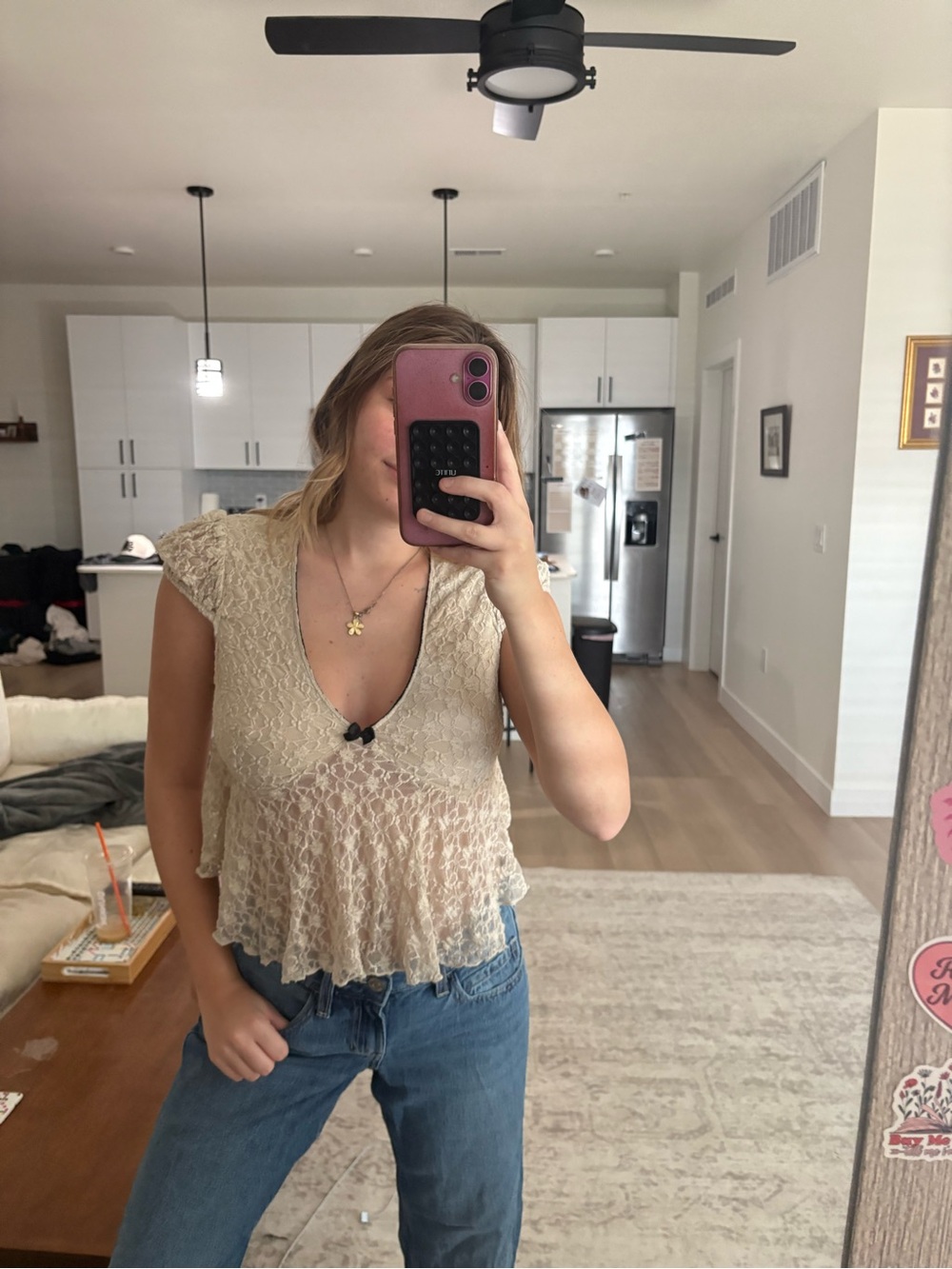 Love Tree Cream Lace V-Neck Peplum Camisole - Picture 1 of 8
